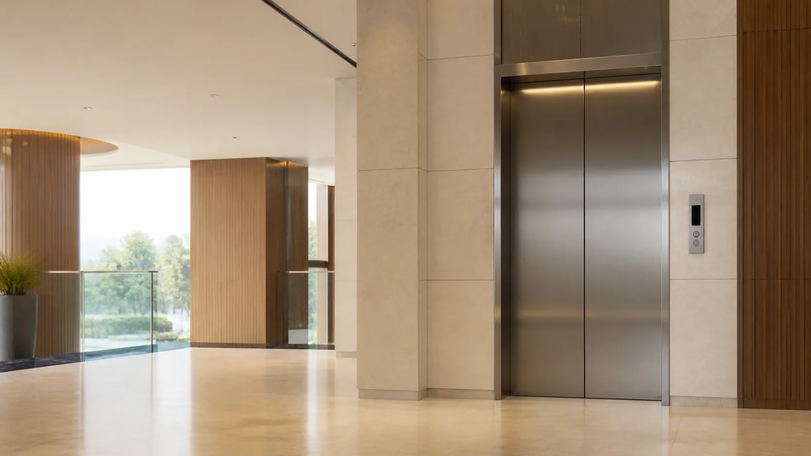 Modern passenger elevator lobby