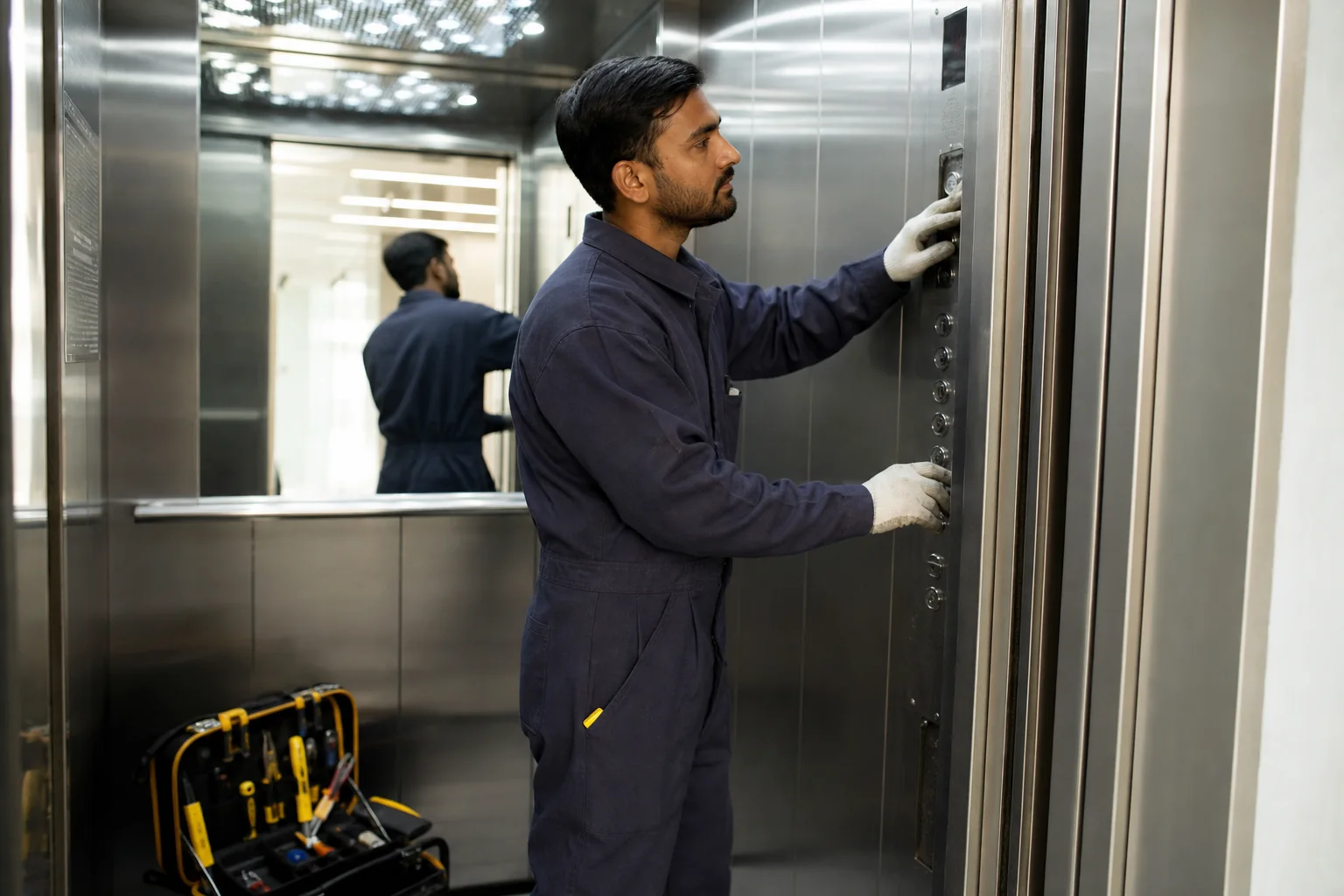 Emergency elevator breakdown response team on site